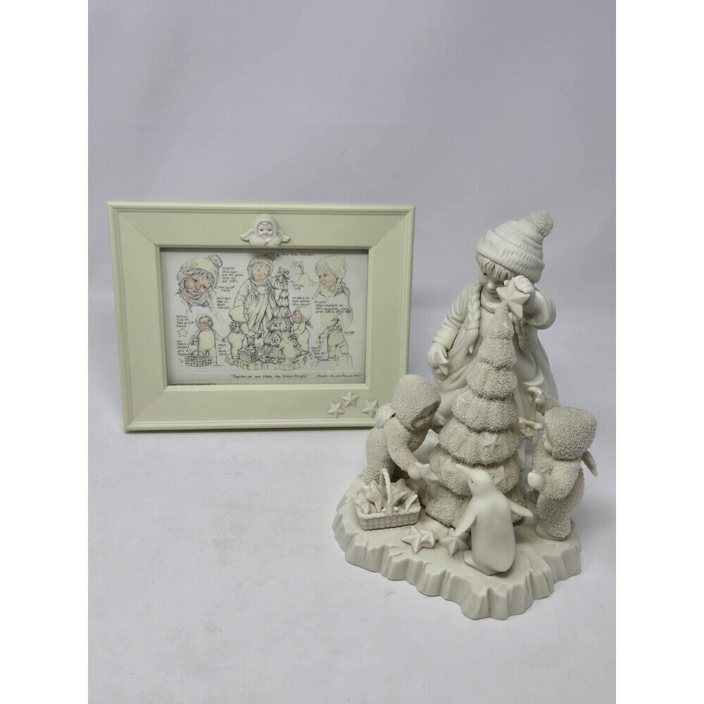 VINTAGE DEPT 56 SNOWBABIES 2 PIECE SET FRIENDSHIP CLUB FIGURINE 5 X 7 FRAME ART